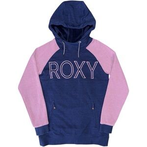 ROXY Liberty Pullover Technical Hoodie XS Pink Blue Fleece Lined Thumbholes